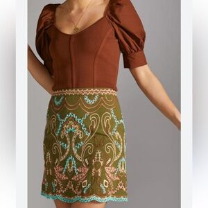Anthropologie embroidered Mini Skirt